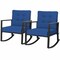 2Pcs Outdoor Wicker Rocking Chair Patio Rattan Single Chair Glider W/ Navy Cushion